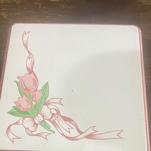 Floral Tin Box with Pink and Green Design